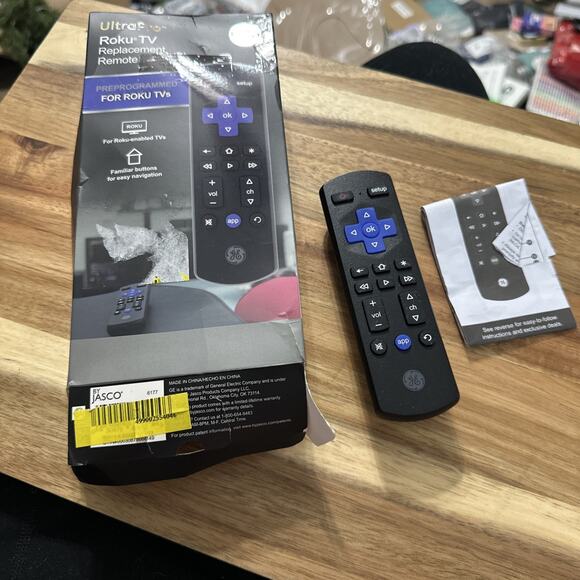 GE Roku Replacement TV Remote Control in Black, For Roku TV, New Open Box - Picture 1 of 2